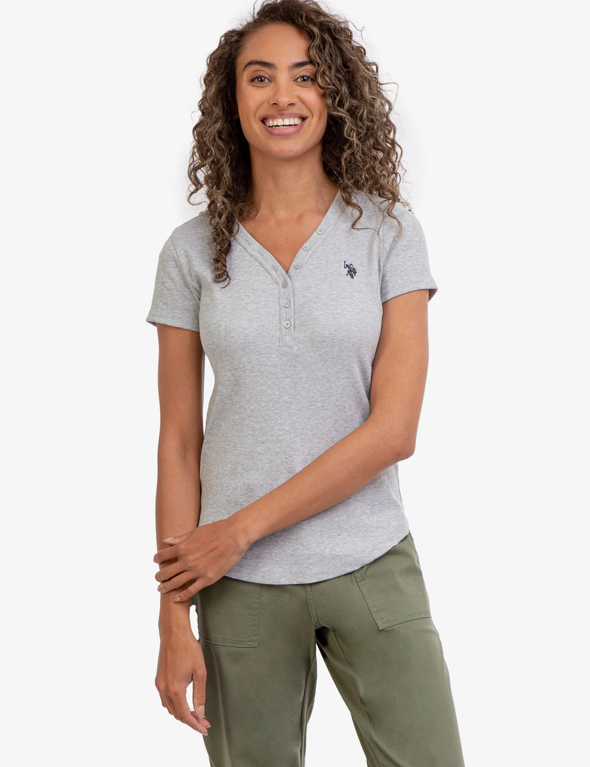 SHORT SLEEVE HEATHERED RIB HENLEY