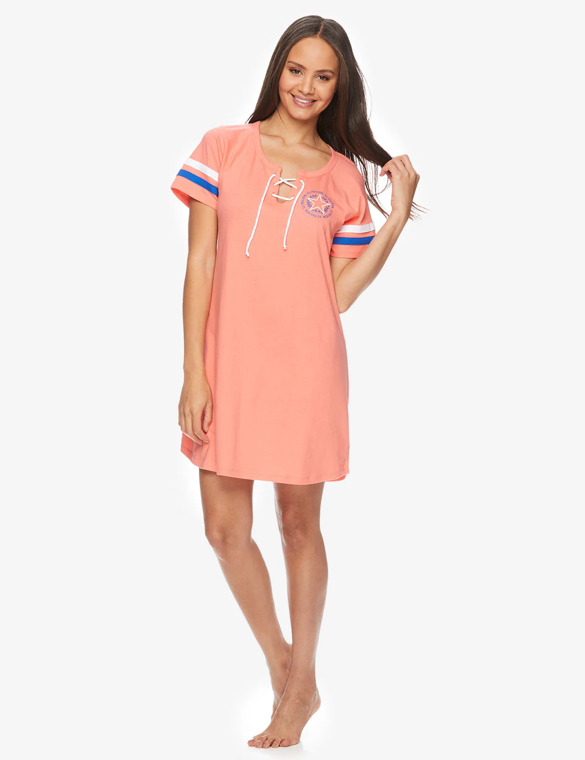 SHORT SLEEVE LACE UP DORMSHIRT