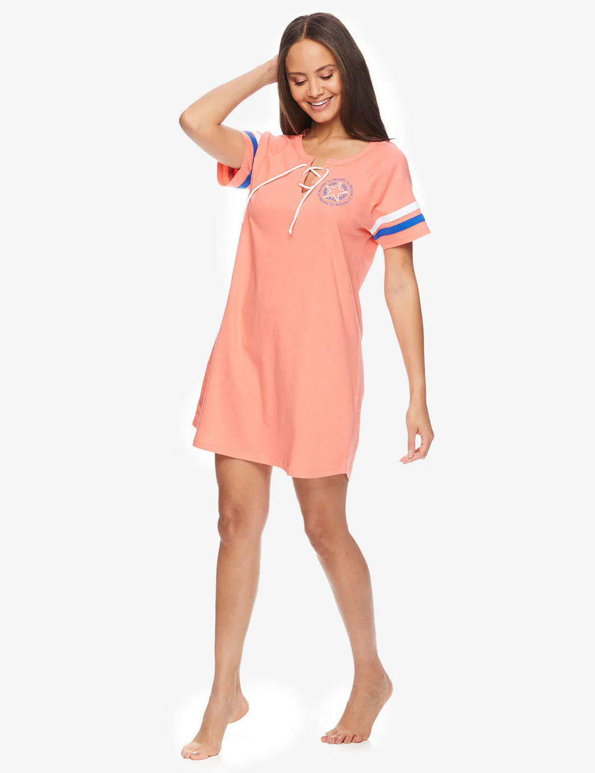 SHORT SLEEVE LACE UP DORMSHIRT - Image 2