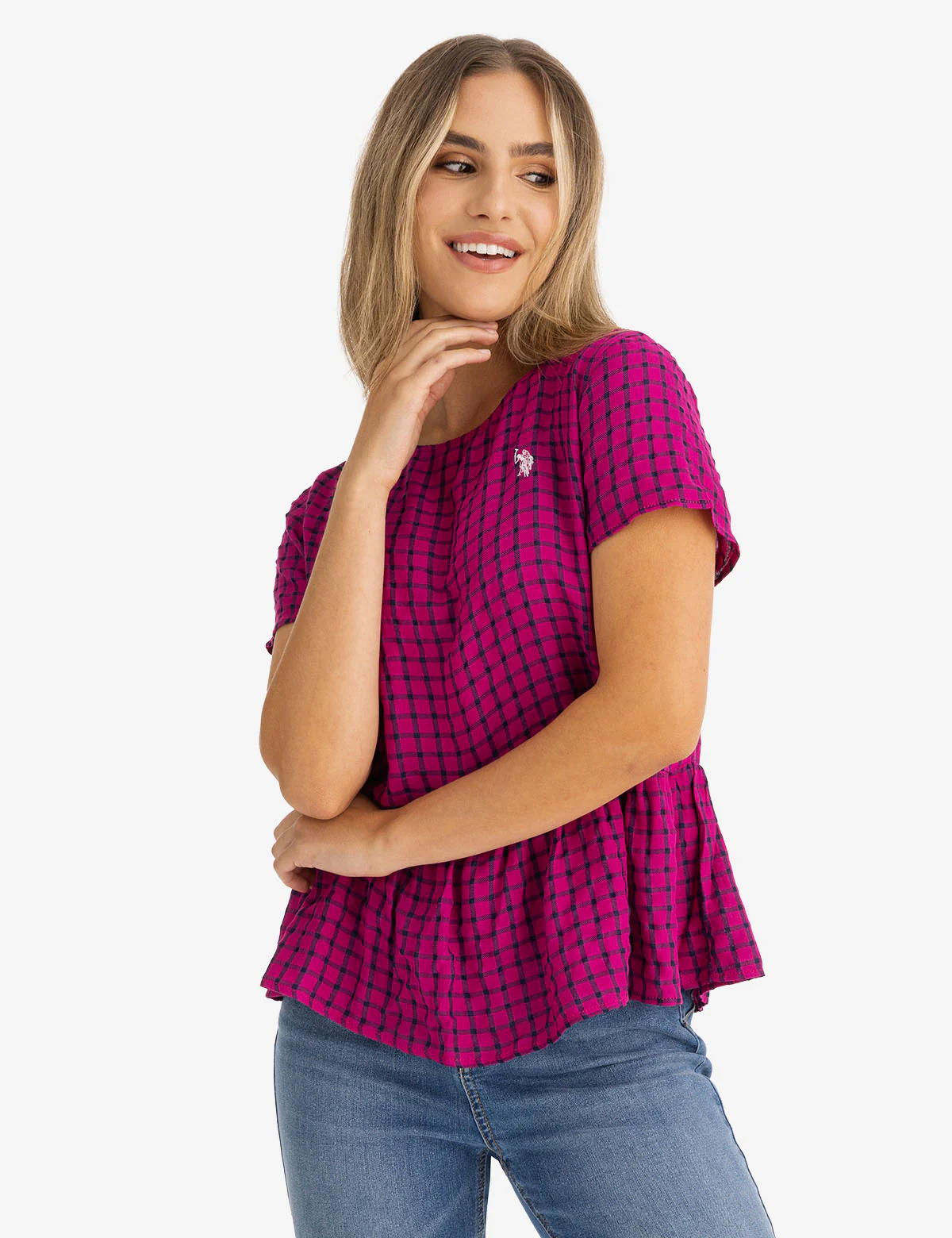 SHORT SLEEVE PEPLUM GRID TOP - Image 10