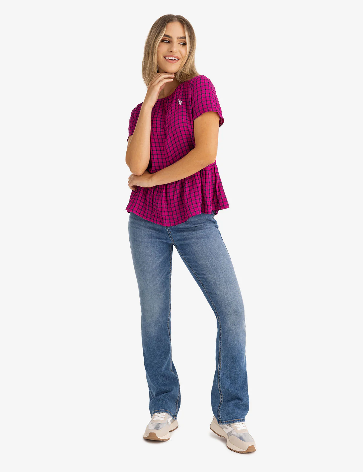 SHORT SLEEVE PEPLUM GRID TOP - Image 11
