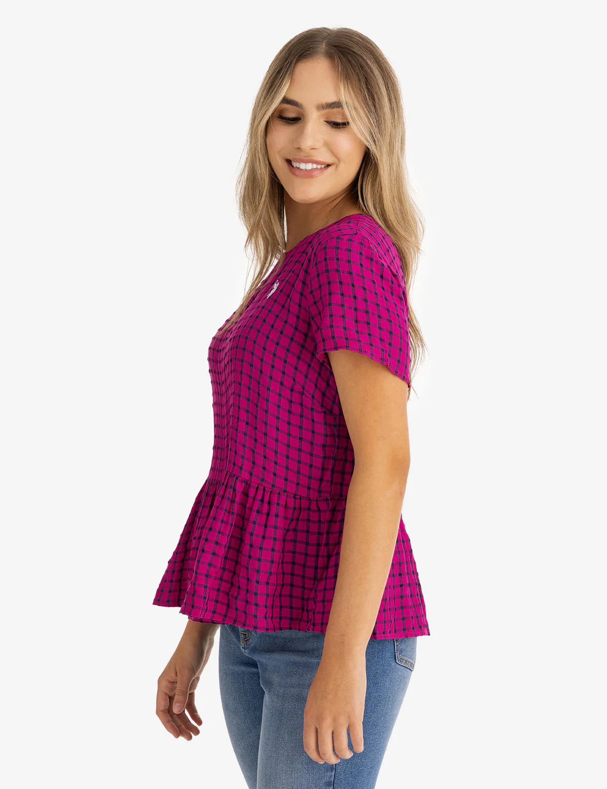 SHORT SLEEVE PEPLUM GRID TOP - Image 12