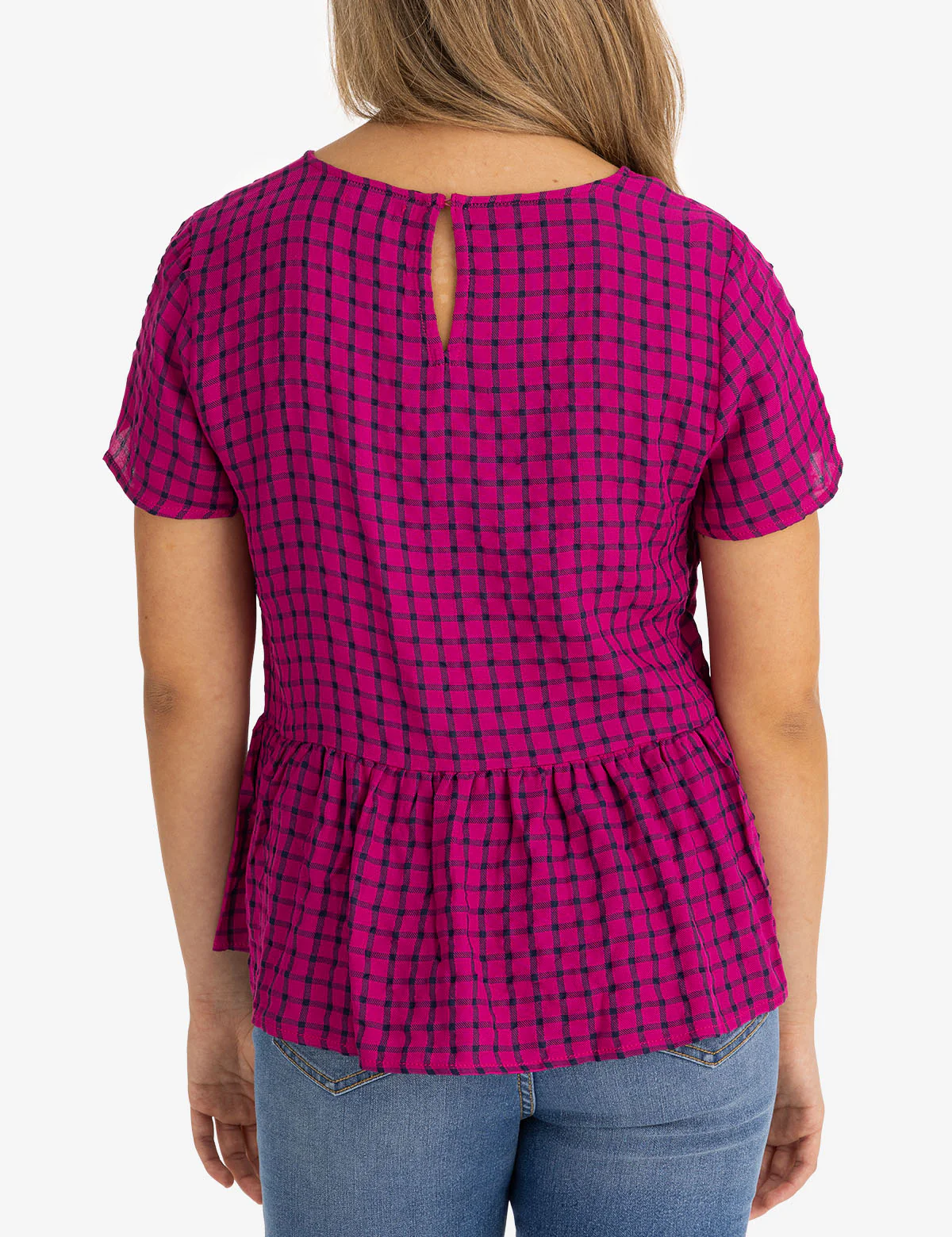 SHORT SLEEVE PEPLUM GRID TOP - Image 14