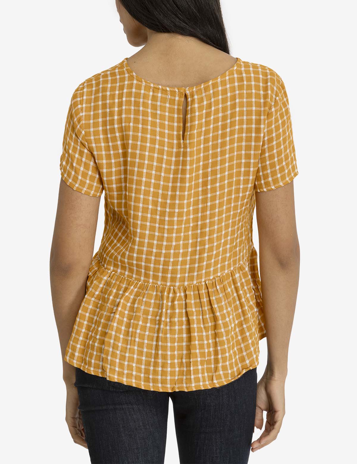 SHORT SLEEVE PEPLUM GRID TOP - Image 3