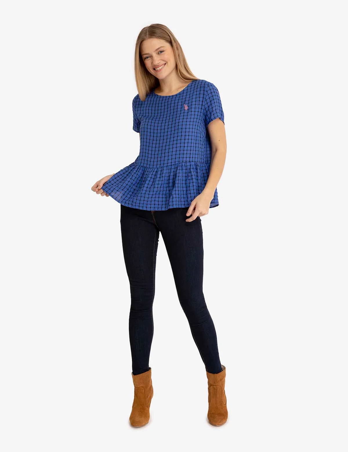 SHORT SLEEVE PEPLUM GRID TOP - Image 6