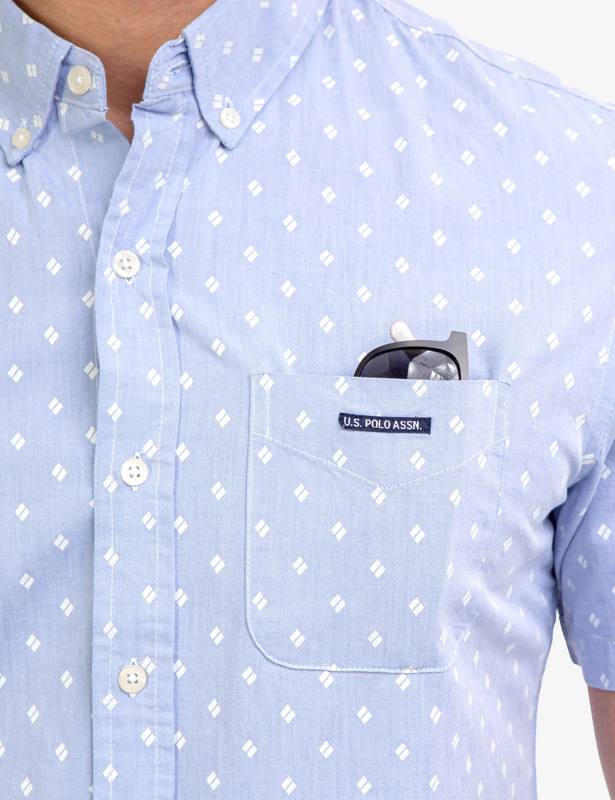 SHORT SLEEVE PRINTED CHAMBRAY SHIRT - Image 2