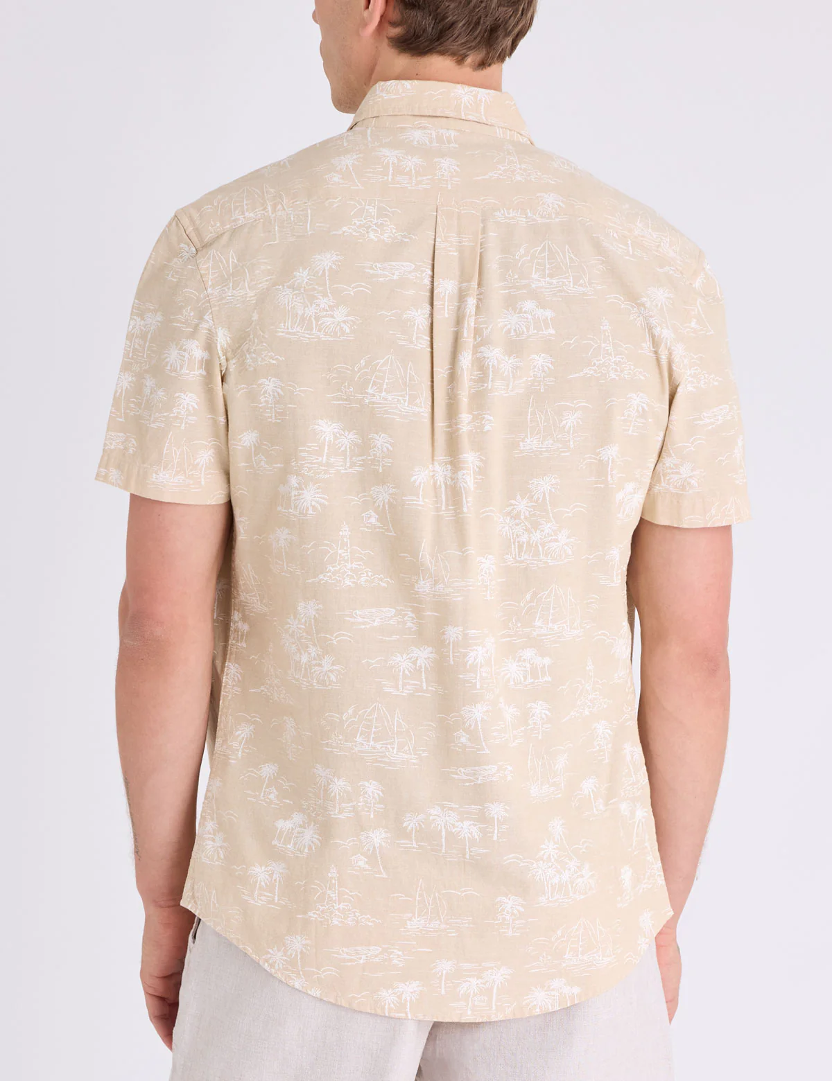 SHORT SLEEVE SLUB CHAMBRAY PALM PRINT SHIRT - Image 5