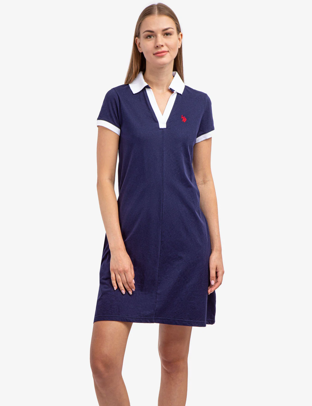 SHORT SLEEVE SPLIT NECK SWING DRESS