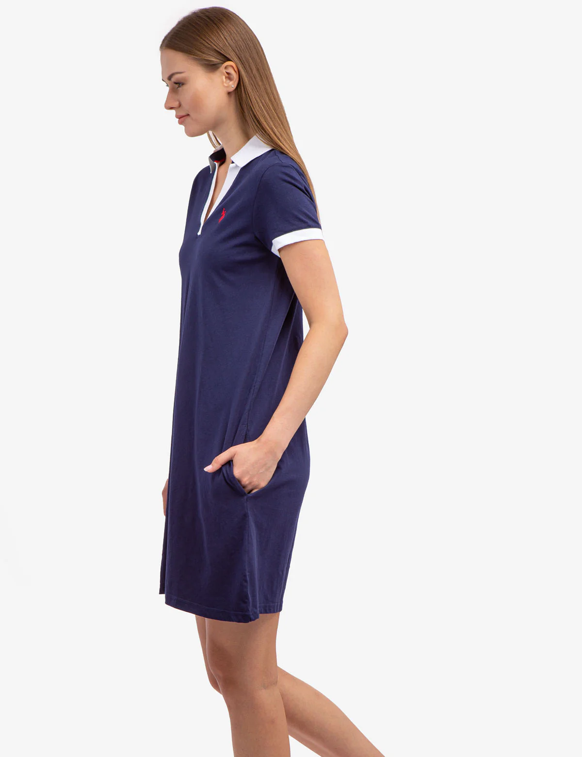 SHORT SLEEVE SPLIT NECK SWING DRESS - Image 3