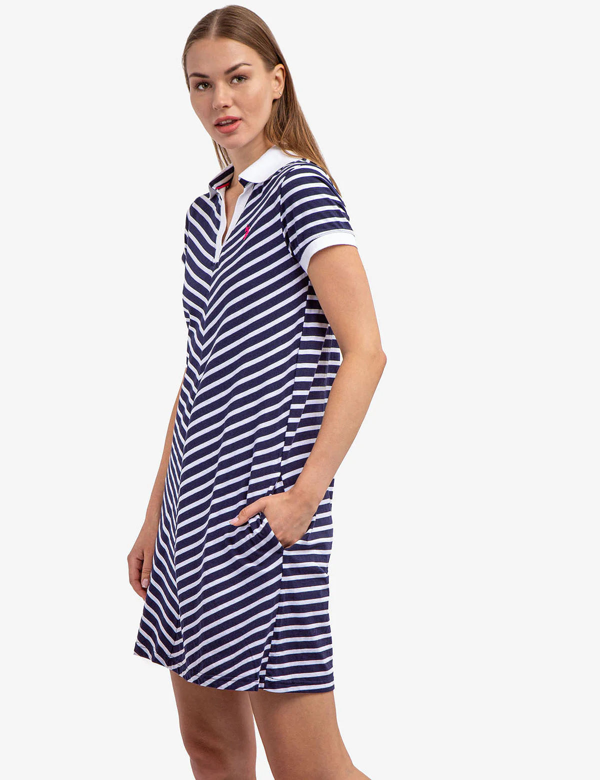 SHORT SLEEVE SPLIT NECK SWING DRESS - Image 9