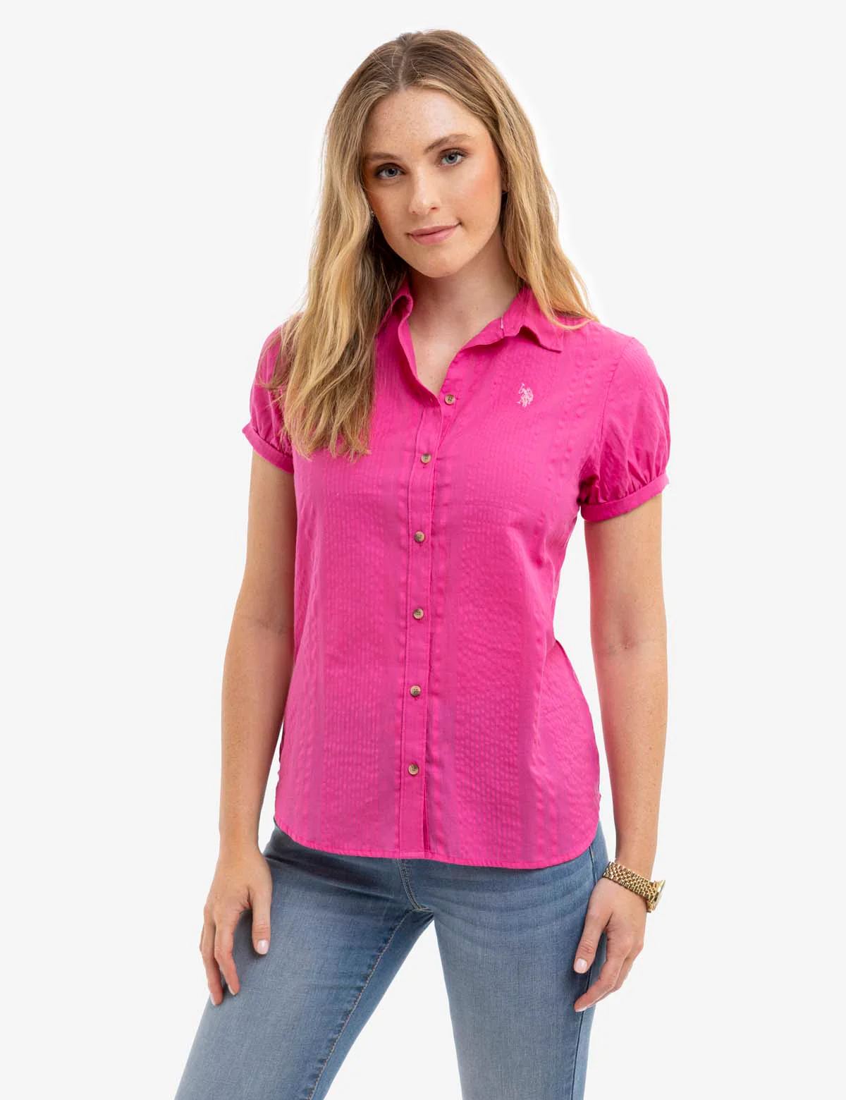 SHORT SLEEVE TEXTURED CUFF SHIRT