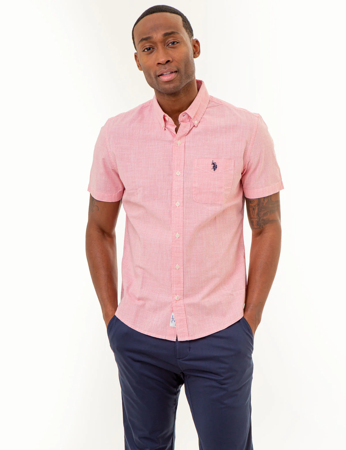 SHORT SLEEVE YARN DYE HOUNDSTOOTH WOVEN SHIRT