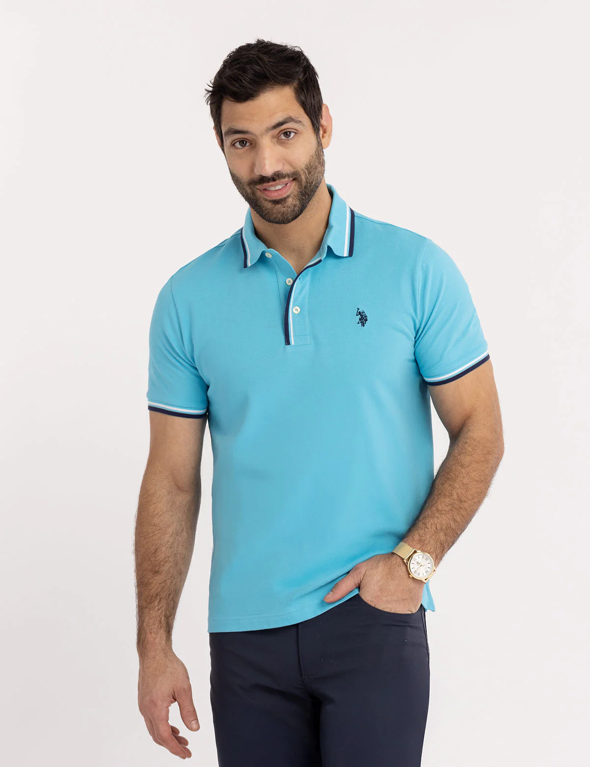 SIGNATURE STRIPE RIB TIPPED TRIM POLO SHIRT - Image 5