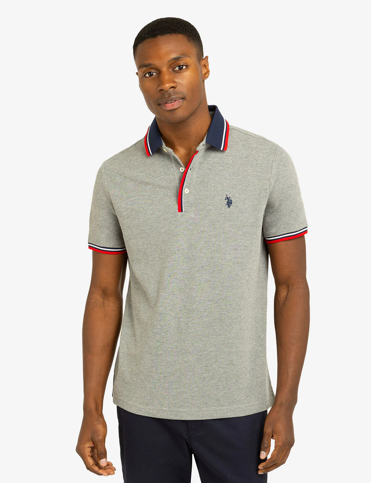 SIGNATURE STRIPE RIB TIPPED TRIM POLO SHIRT