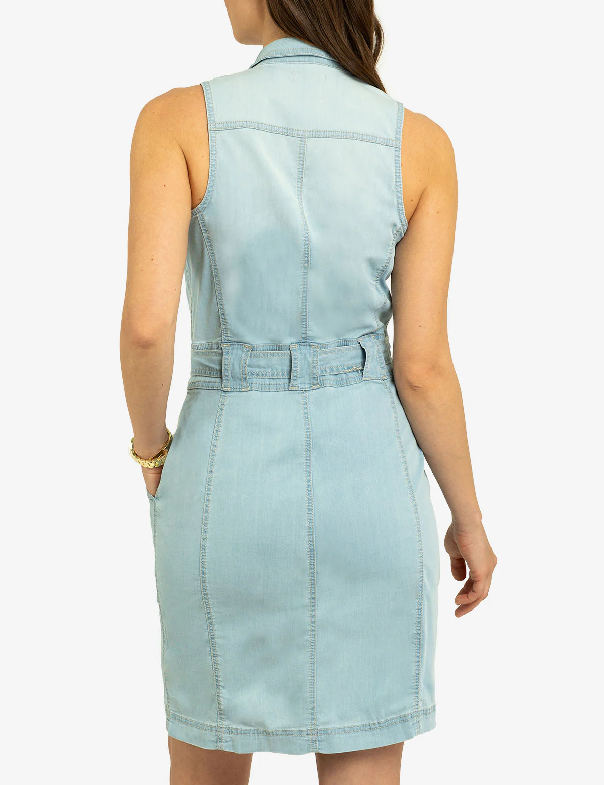SLEEVELESS SELF TIE DENIM DRESS - Image 5