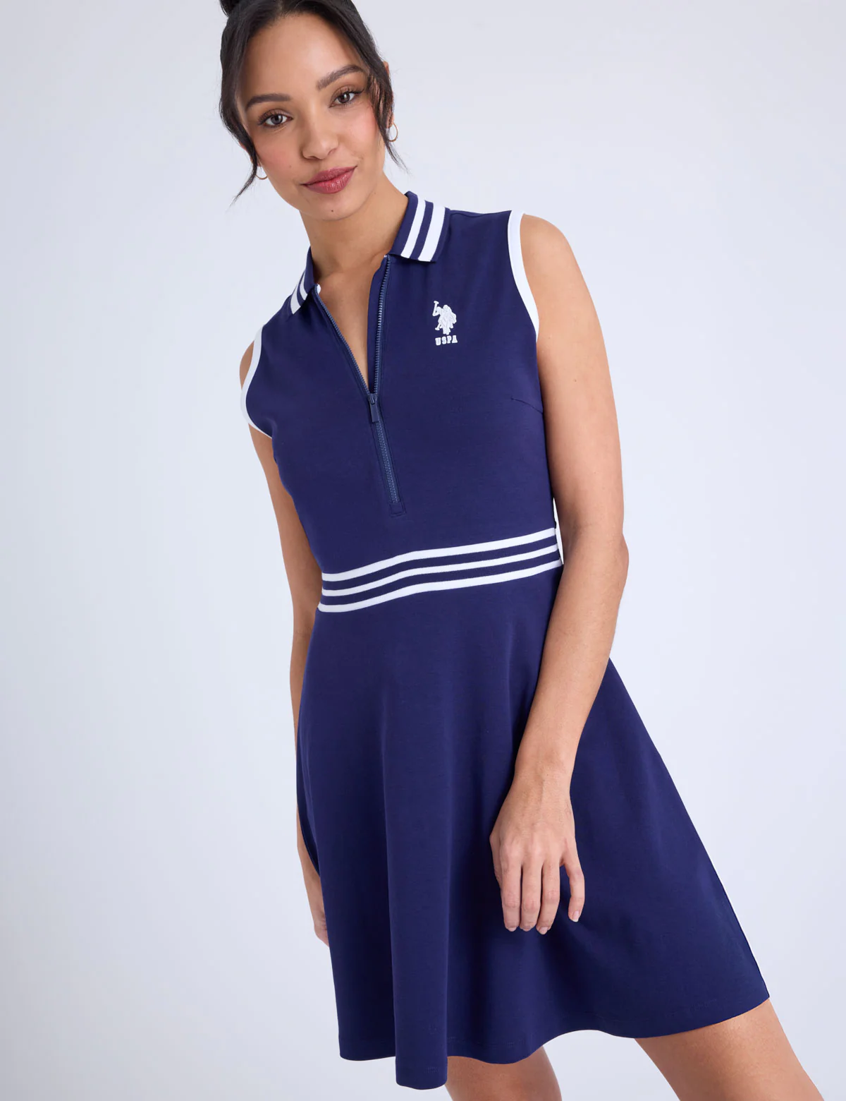 SLEEVELESS ZIP PLACKET FIT & FLARE POLO DRESS - Image 6
