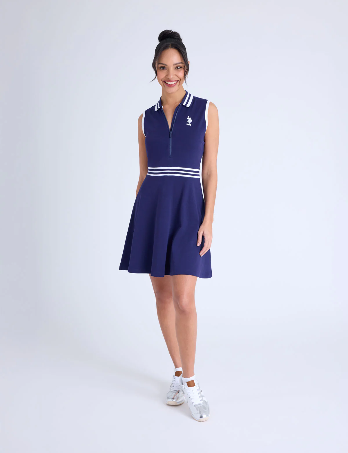 SLEEVELESS ZIP PLACKET FIT & FLARE POLO DRESS - Image 9