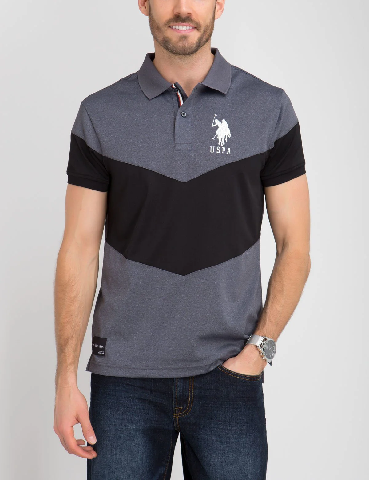 SLIM FIT PIQUE CHEVRON POLO SHIRT