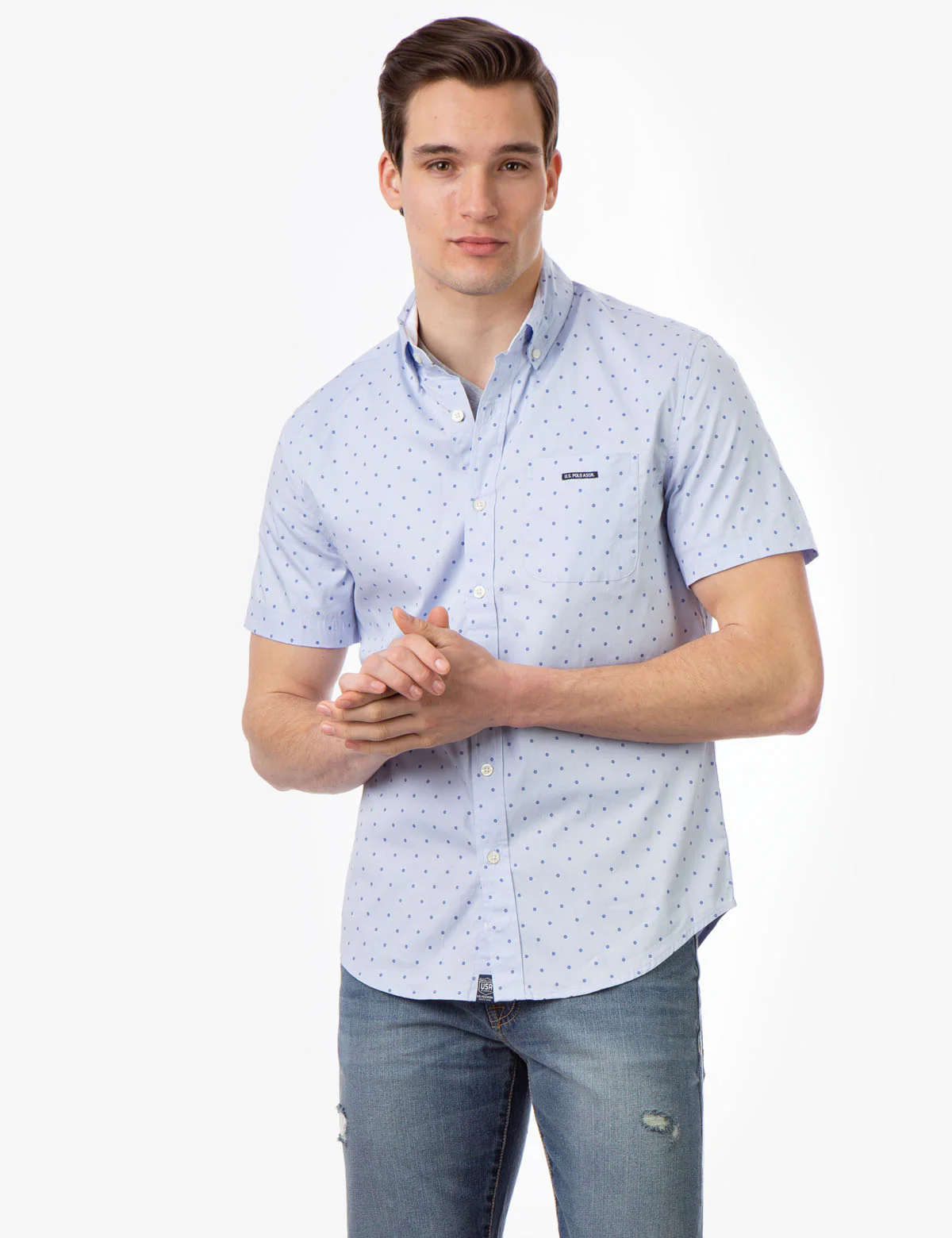 SLIM FIT DOT PATTERN SHORT SLEEVE SHIRT
