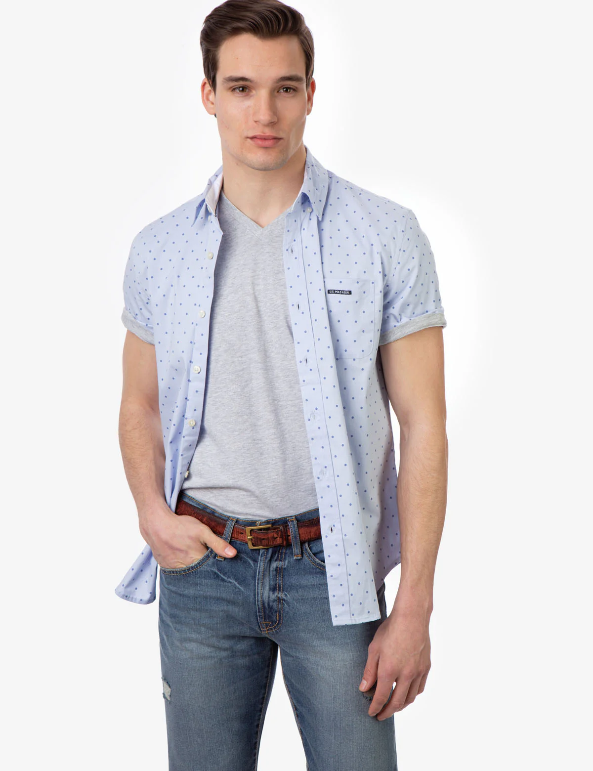 SLIM FIT DOT PATTERN SHORT SLEEVE SHIRT - Image 5