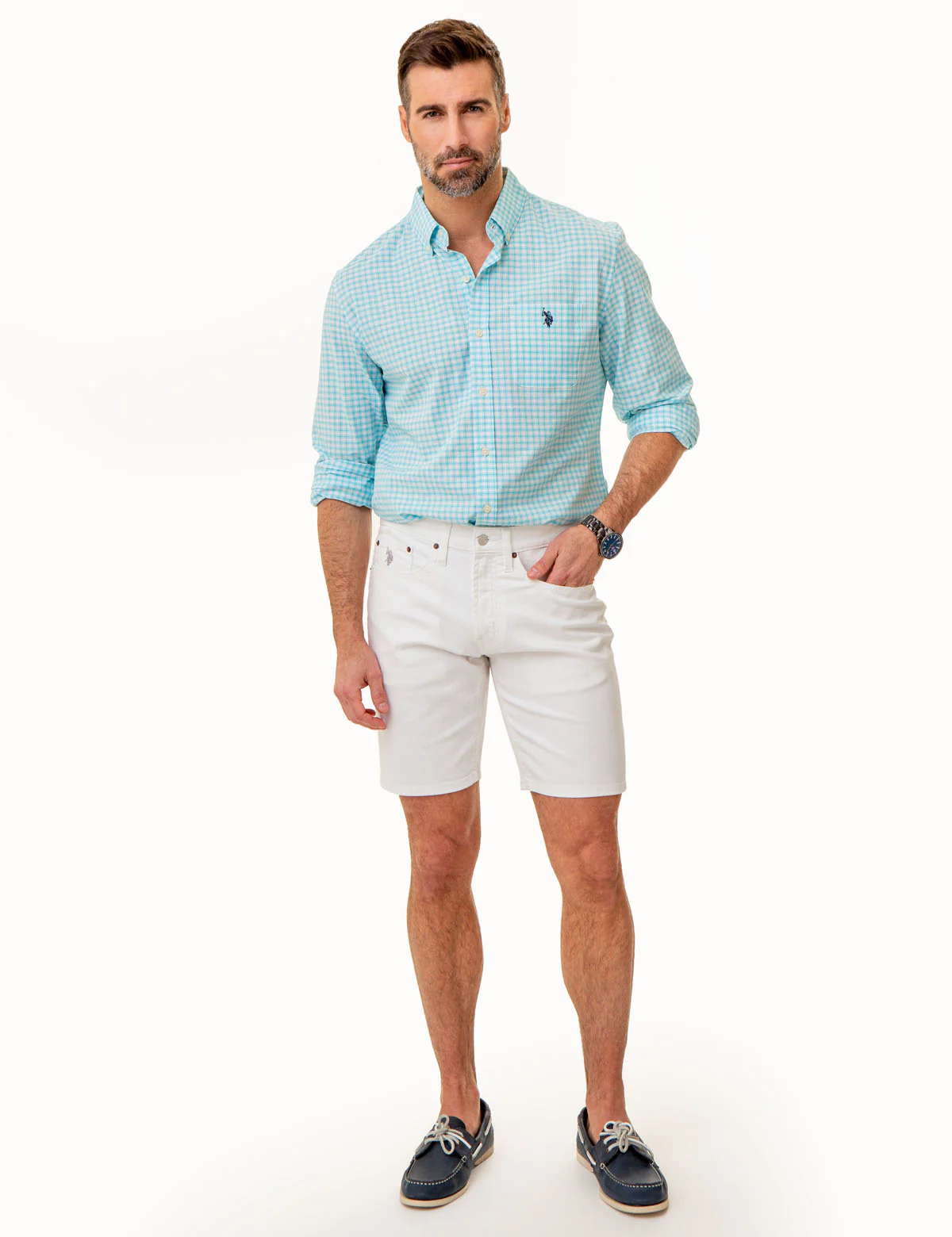 SLIM STRAIGHT 5 POCKET DENIM SHORTS - Image 2