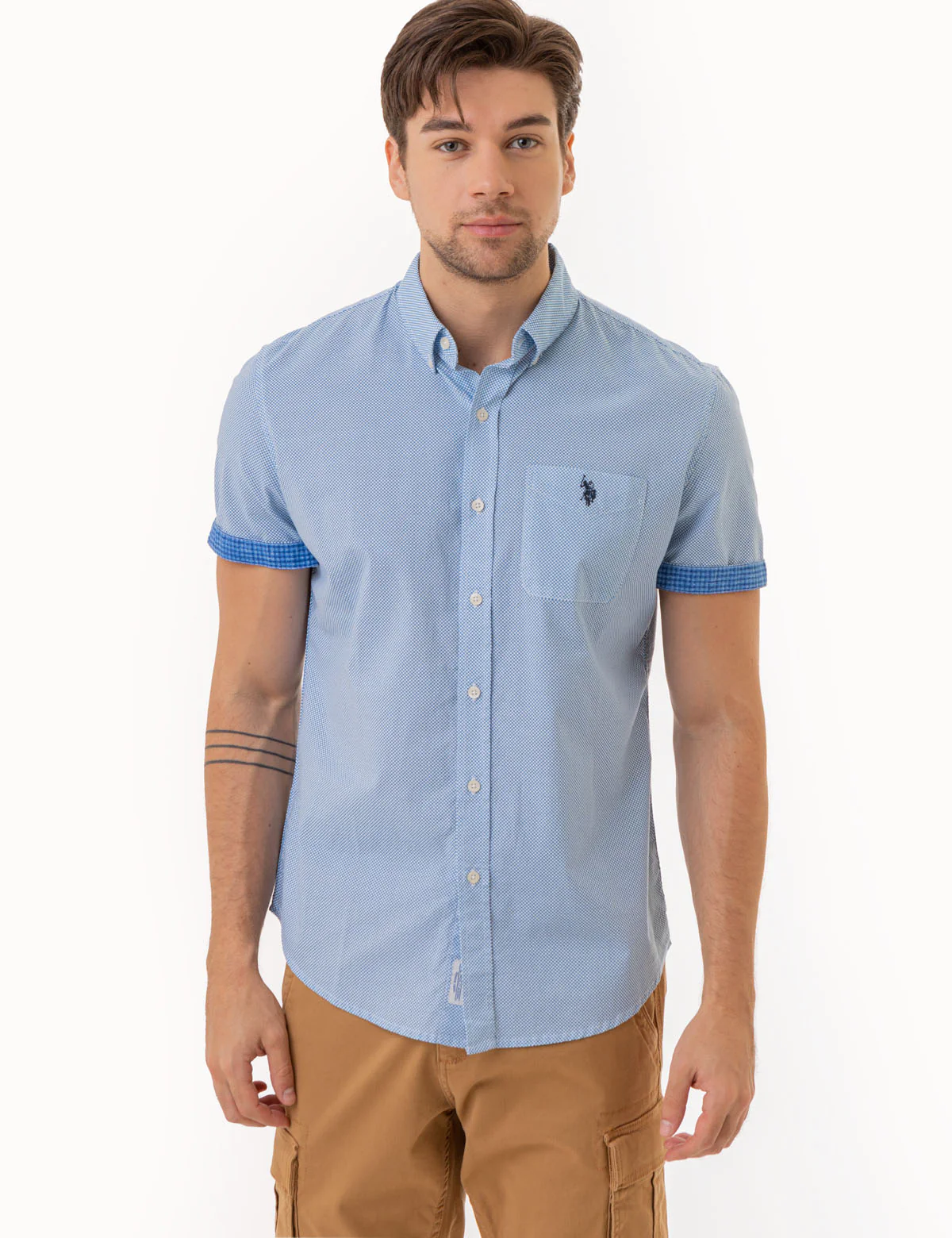 SLUB POPLIN WOVEN SHIRT WITH CONTRAST FACING