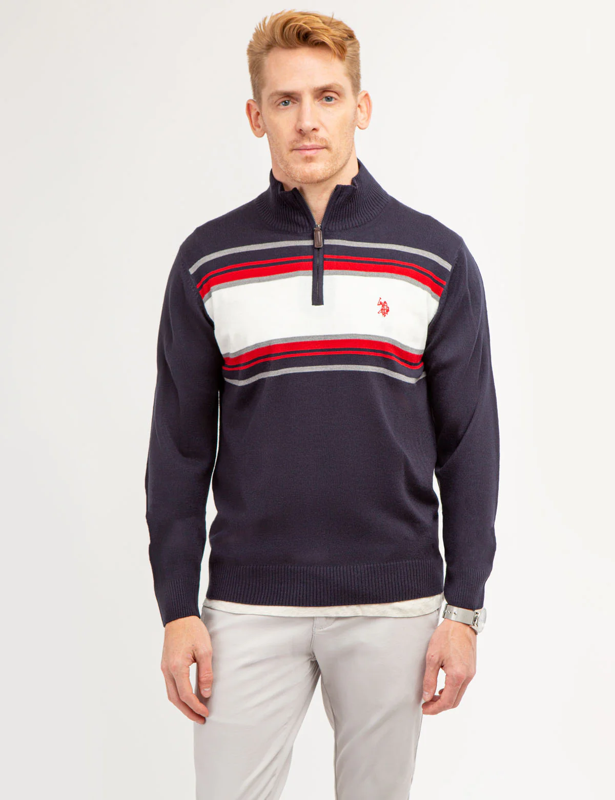 SOFT CHEST STRIPE 1/4 ZIP SWEATER