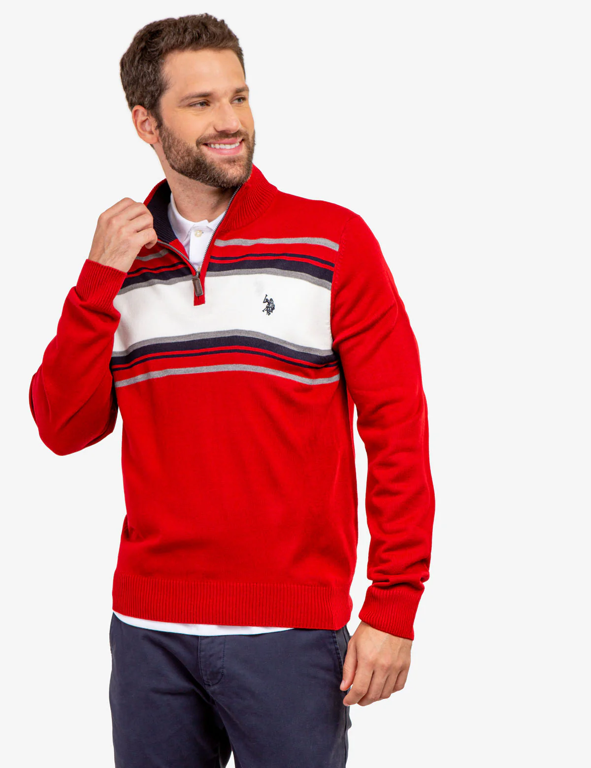 SOFT CHEST STRIPE 1/4 ZIP SWEATER - Image 4