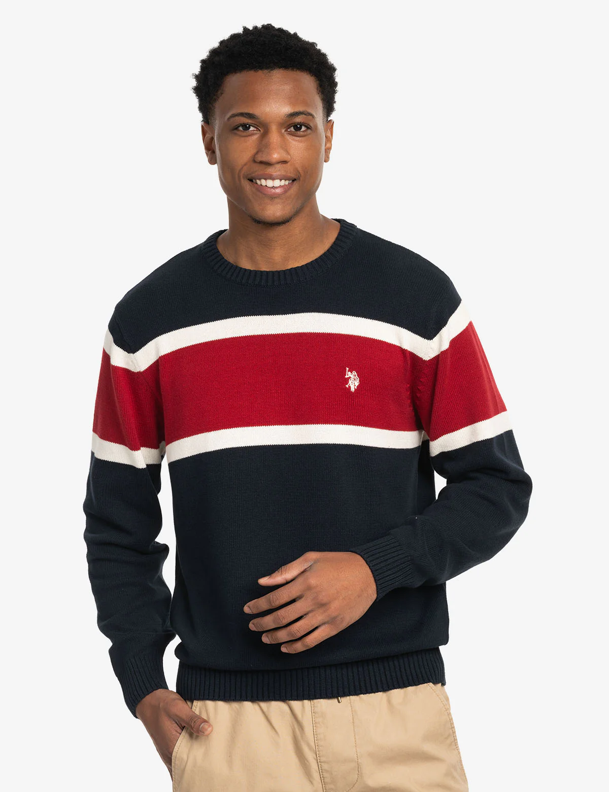 SOFT ENGINEERED STRIPE CREW NECK SWEATER
