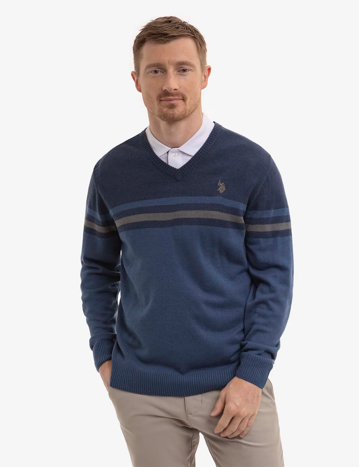 SOFT ENGINEERED STRIPE V-NECK SWEATER - Image 5