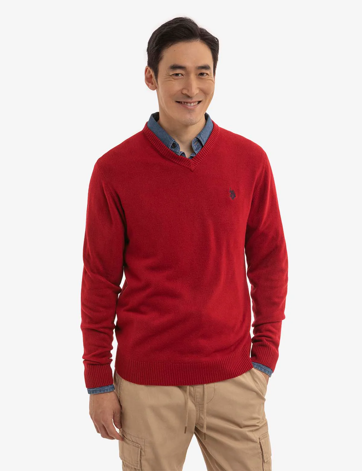 SOFT SOLID JERSEY V-NECK SWEATER