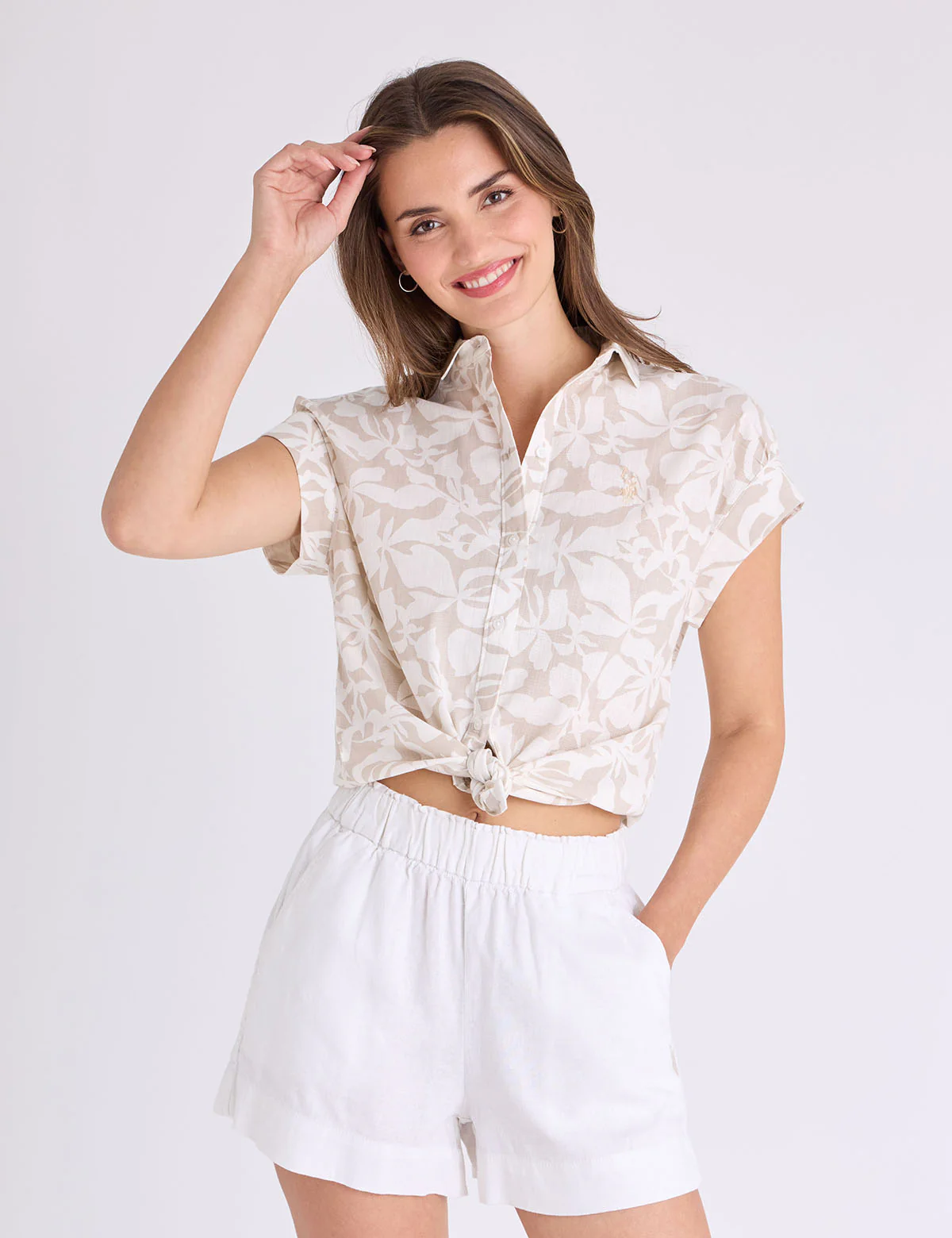 SOFT TROPICAL PRINT SHIRRED DOLMAN TOP