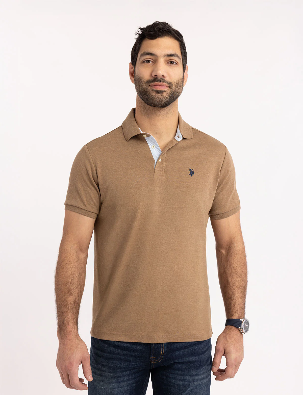 SOLID INTERLOCK POLO SHIRT WITH WOVEN TRIM - Image 5