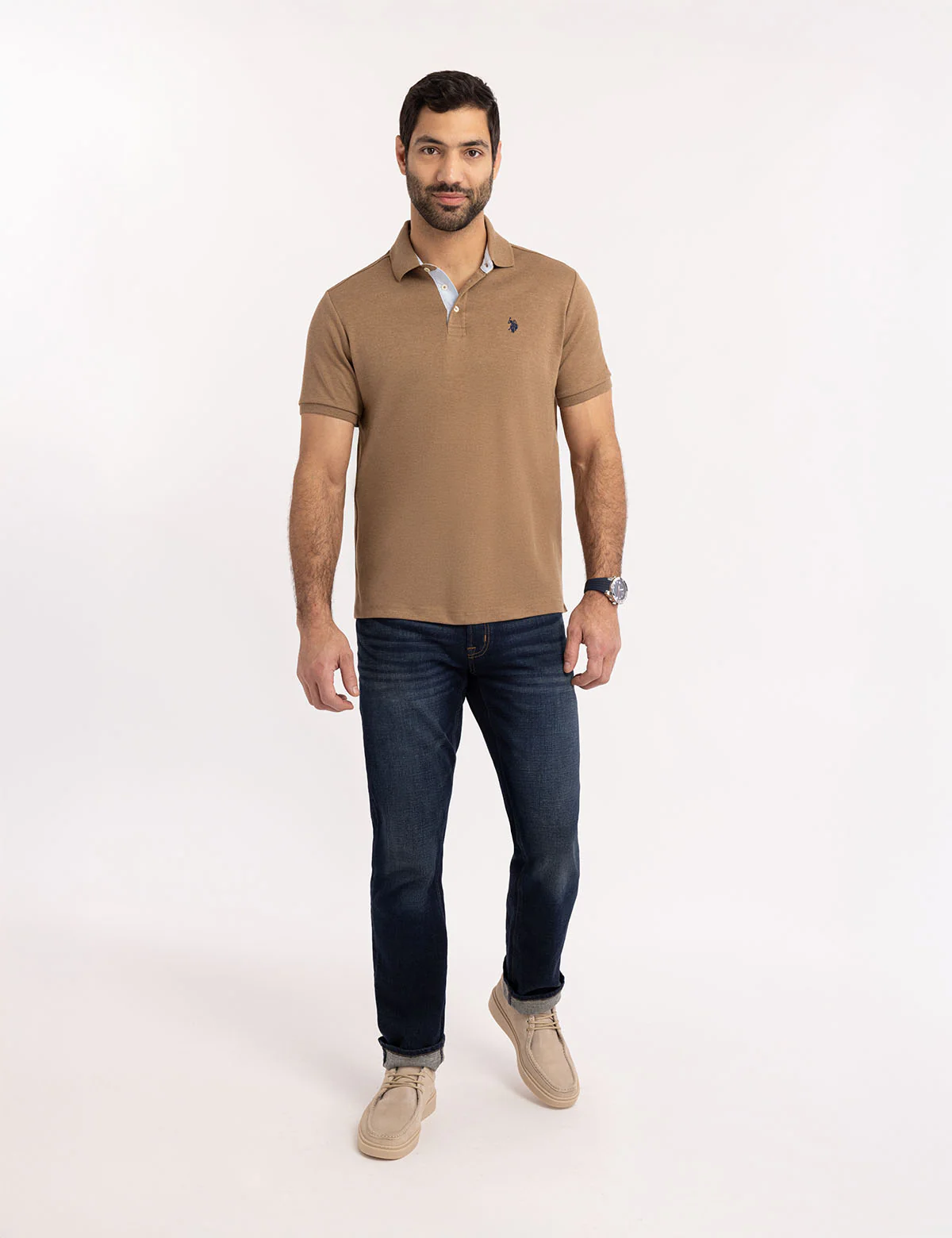 SOLID INTERLOCK POLO SHIRT WITH WOVEN TRIM - Image 6