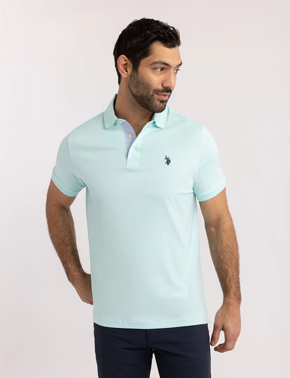 SOLID INTERLOCK POLO SHIRT WITH WOVEN TRIM - Image 11