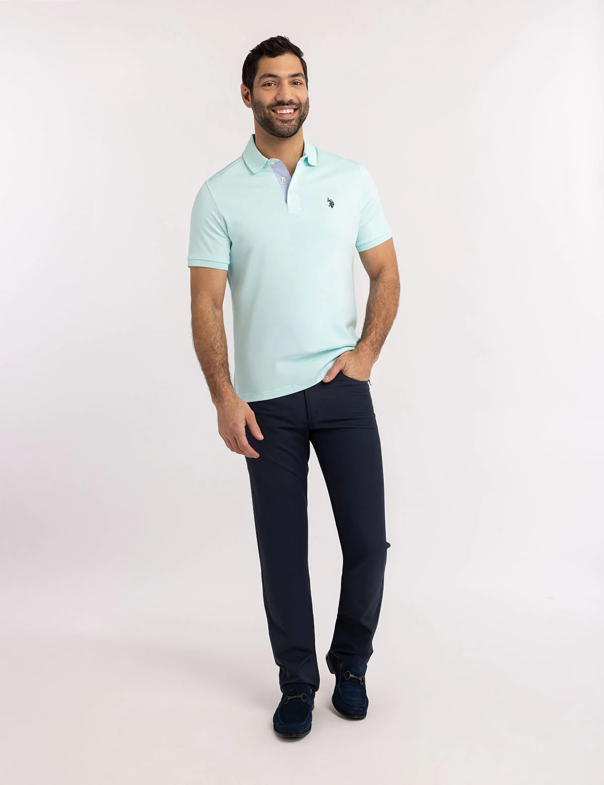 SOLID INTERLOCK POLO SHIRT WITH WOVEN TRIM - Image 12