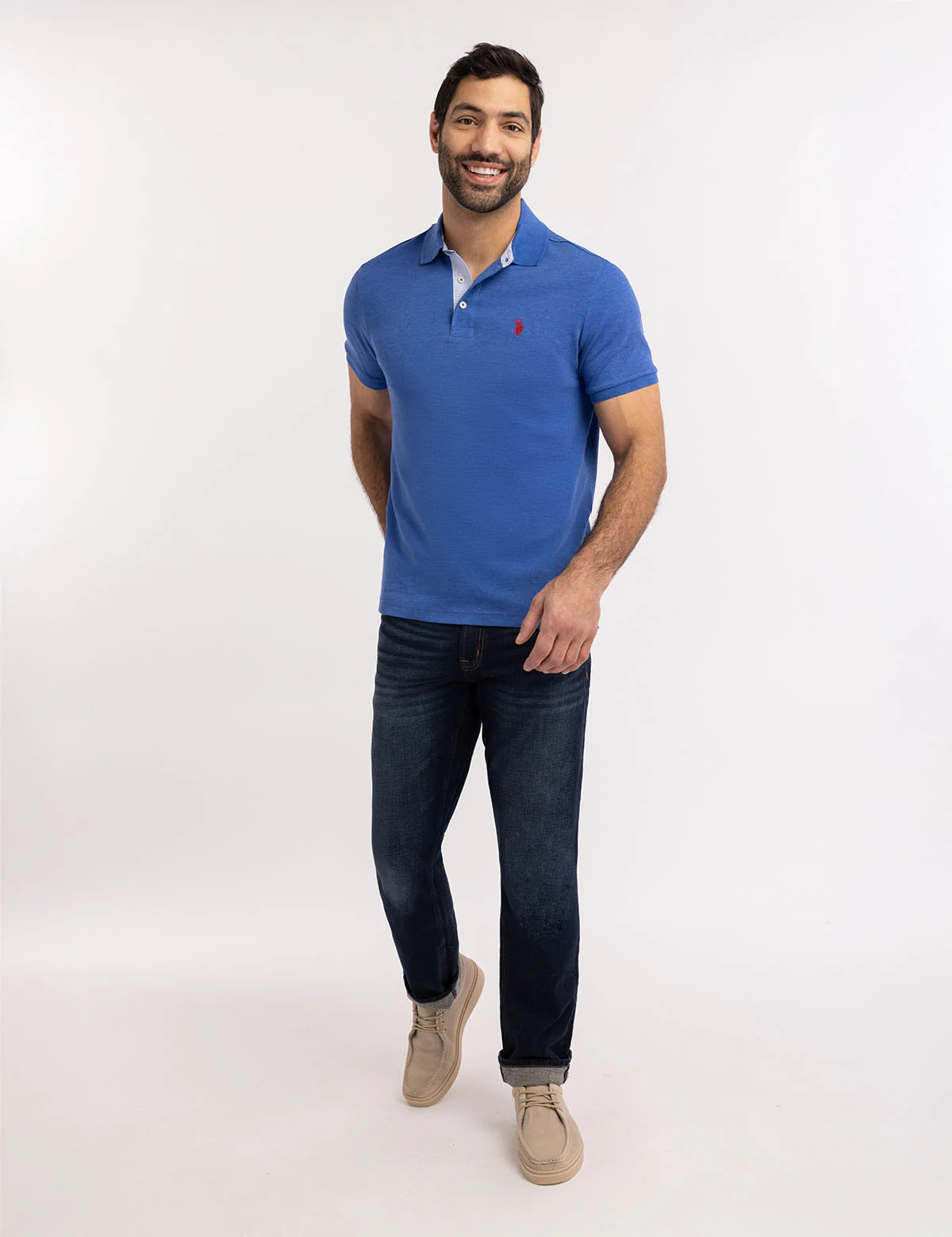 SOLID INTERLOCK POLO SHIRT WITH WOVEN TRIM - Image 3