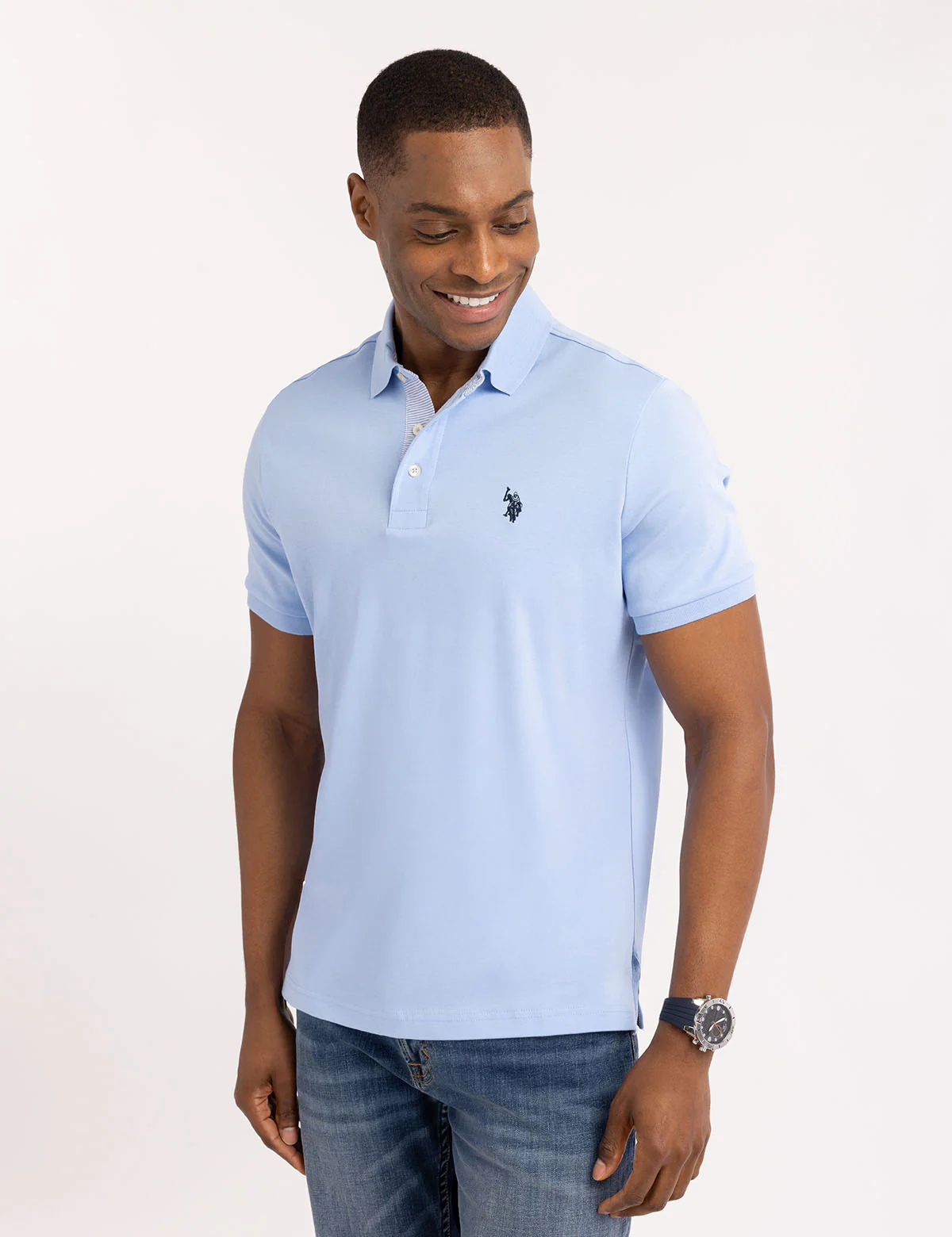SOLID INTERLOCK POLO SHIRT WITH WOVEN TRIM - Image 5