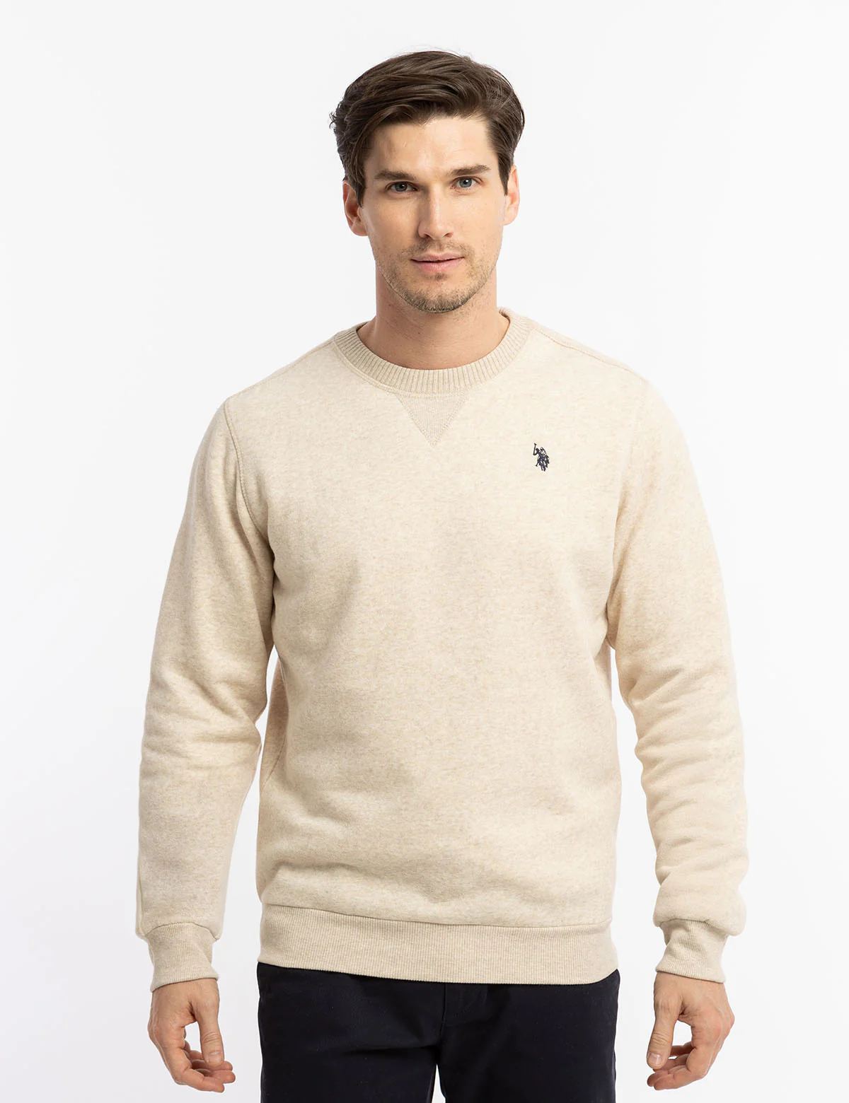 SOLID PEACHED FLEECE CREW NECK PULLOVER