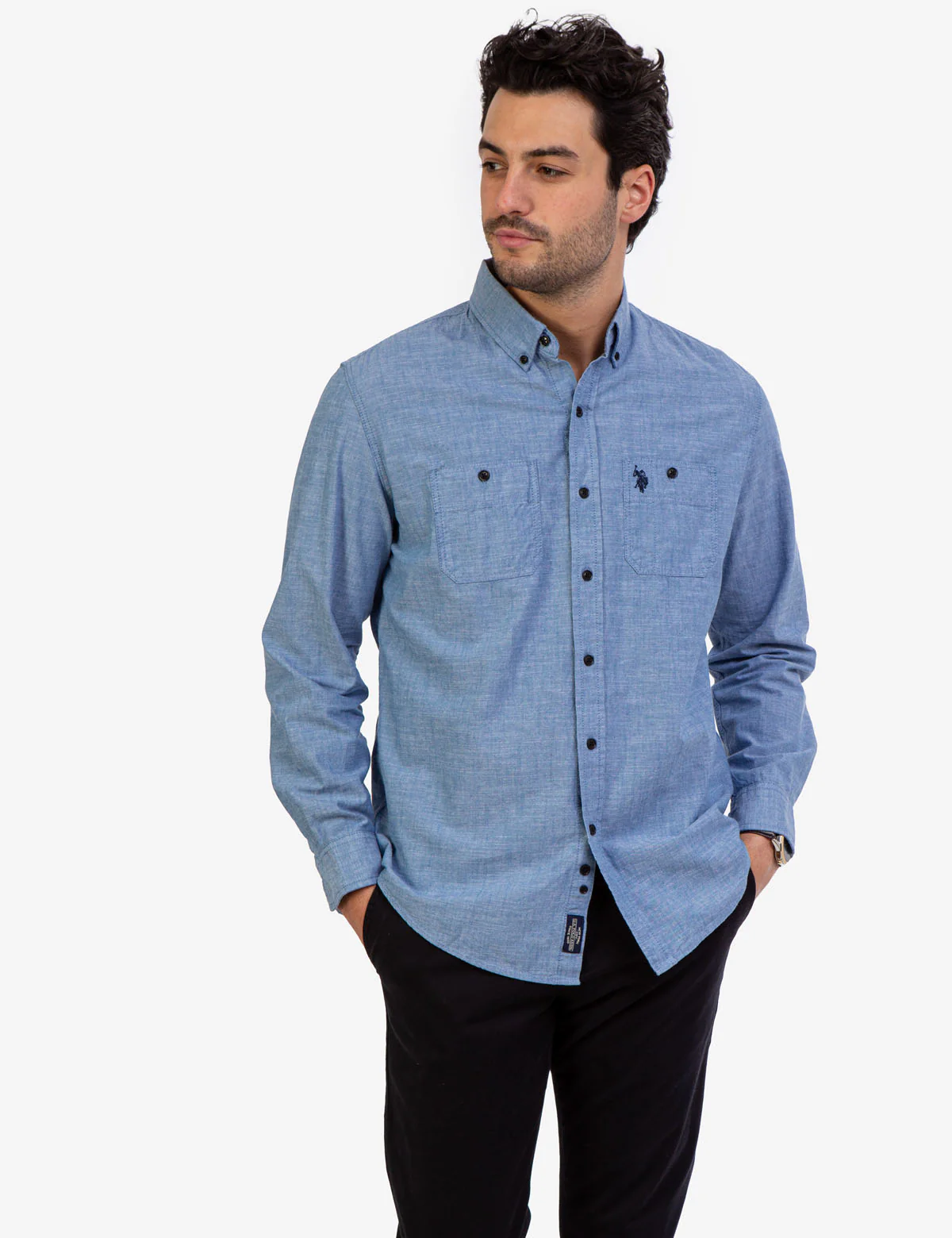 SOLID SLUB CANVAS LONG SLEEVE SHIRT