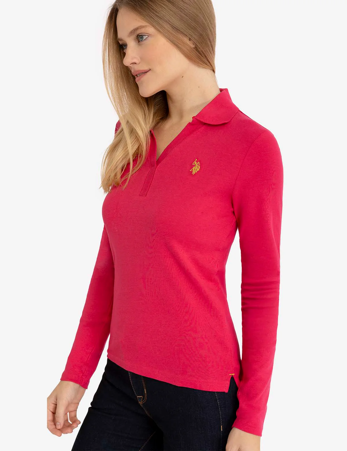 SPLIT NECK RIBBED LONG SLEEVE POLO SHIRT - Image 3