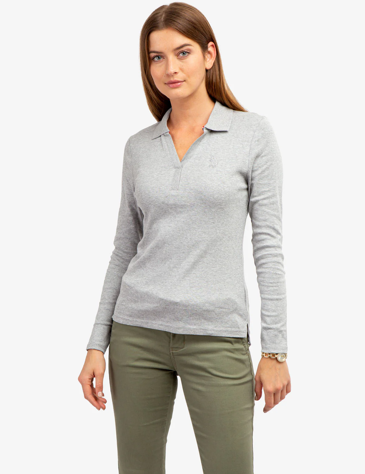 SPLIT NECK RIBBED LONG SLEEVE POLO SHIRT - Image 8