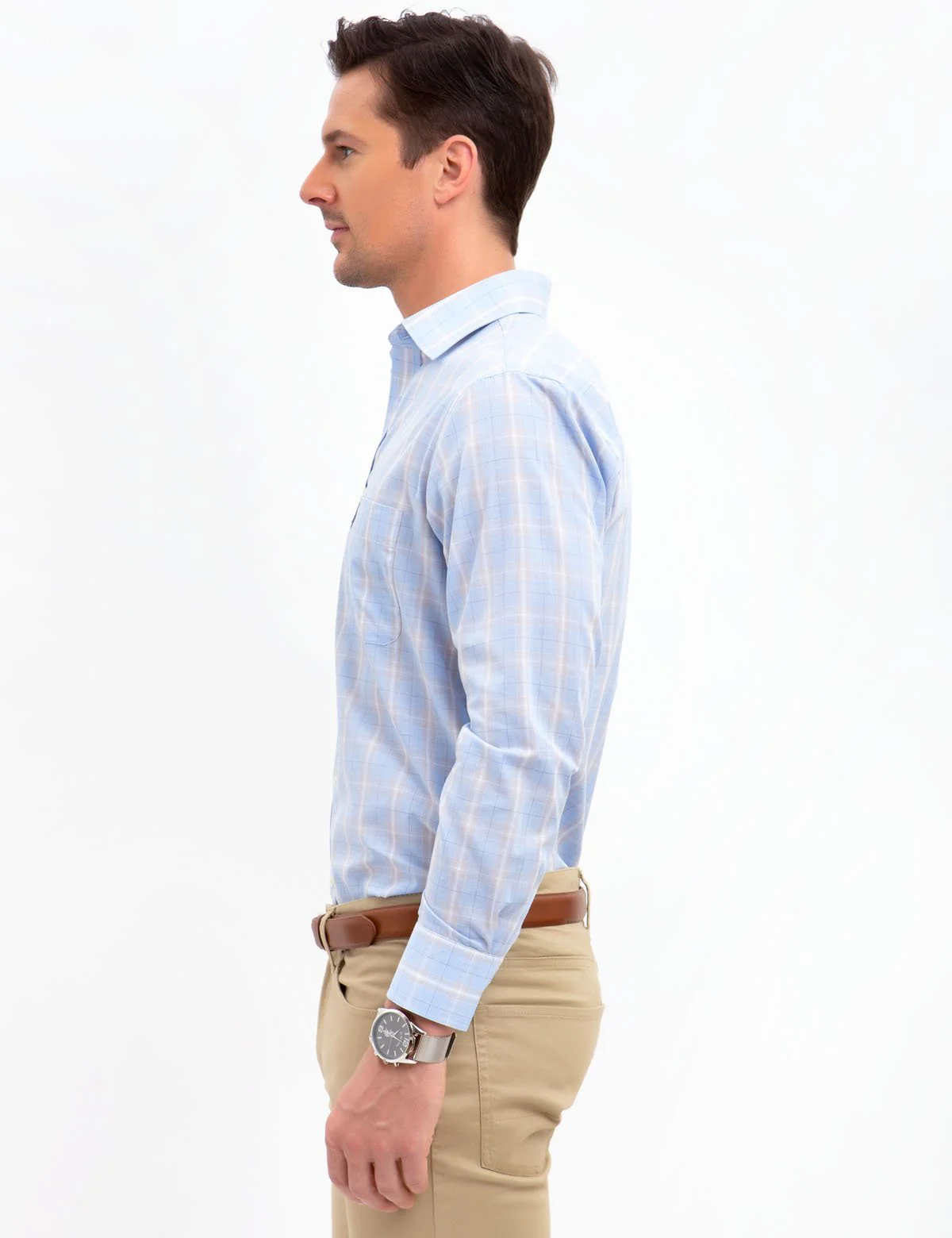 SPREAD COLLAR PLAID DRESS SHIRT - Image 7