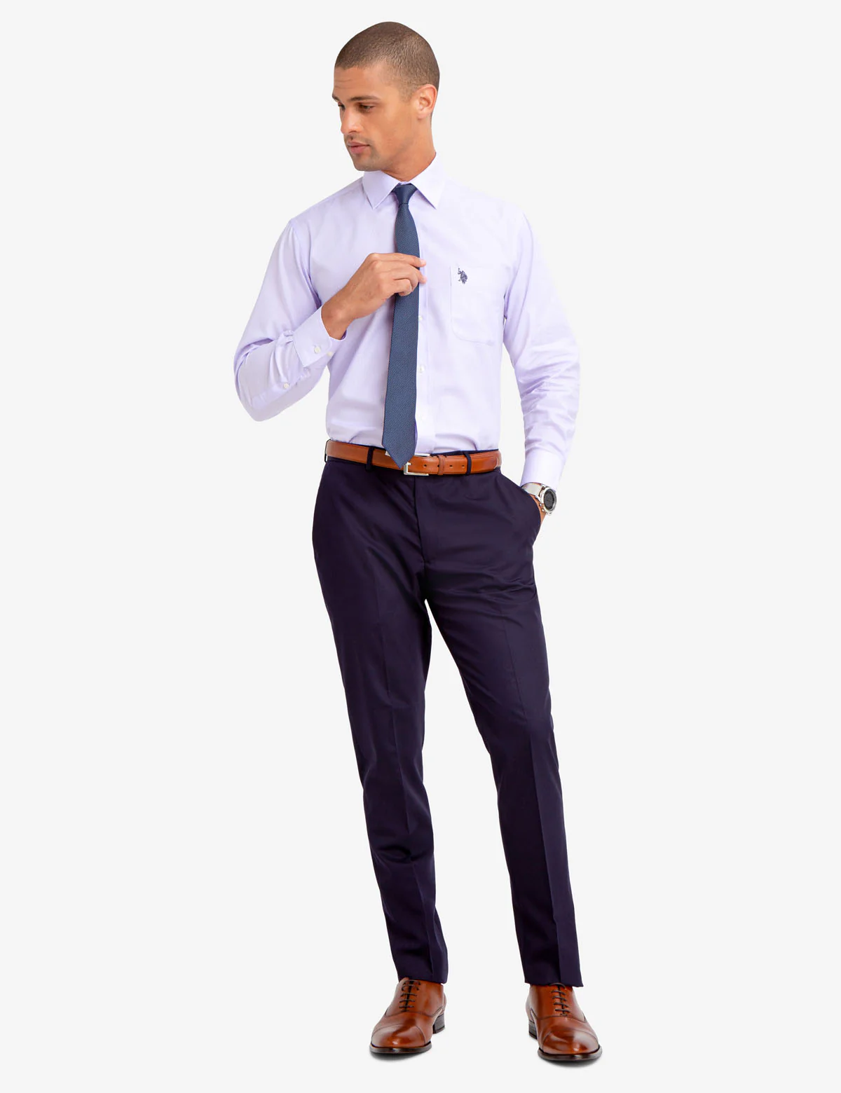 SPREAD COLLAR SOLID HERRINGBONE DRESS SHIRT - Image 11