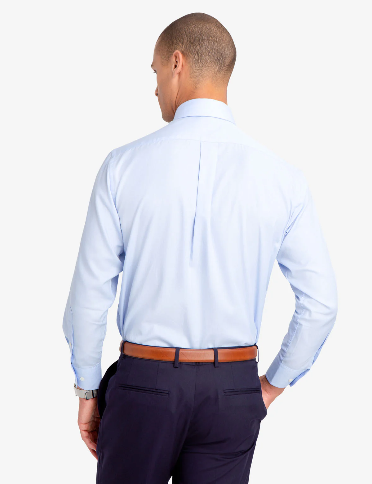 SPREAD COLLAR SOLID HERRINGBONE DRESS SHIRT - Image 3