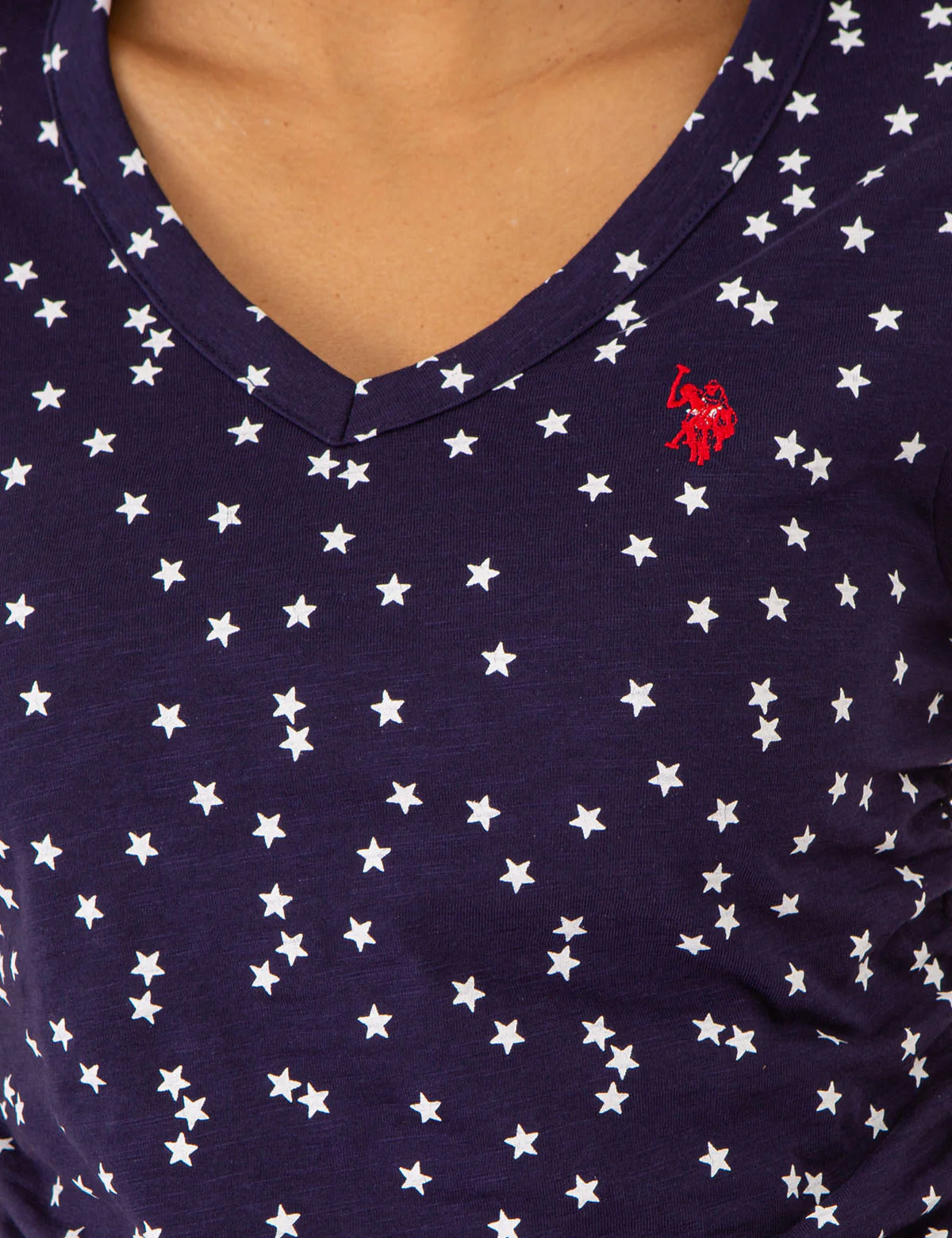 STAR PRINT RUCHED SIDE V-NECK T-SHIRT - Image 2