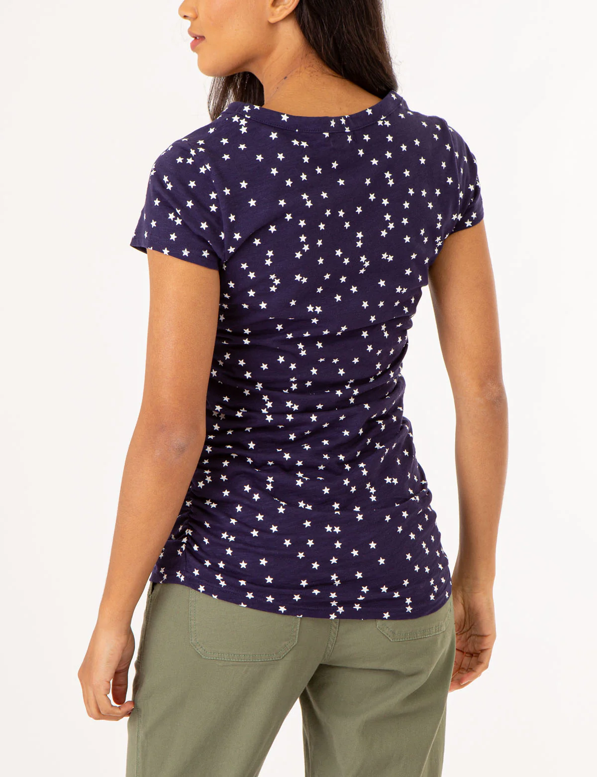 STAR PRINT RUCHED SIDE V-NECK T-SHIRT - Image 5