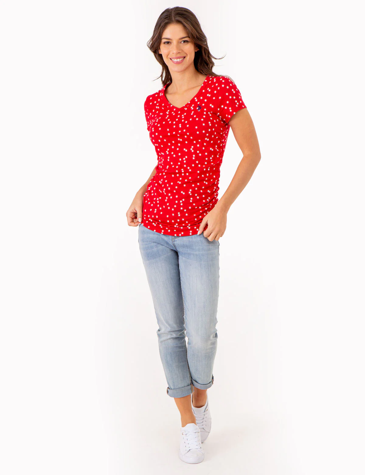 STAR PRINT RUCHED SIDE V-NECK T-SHIRT - Image 7