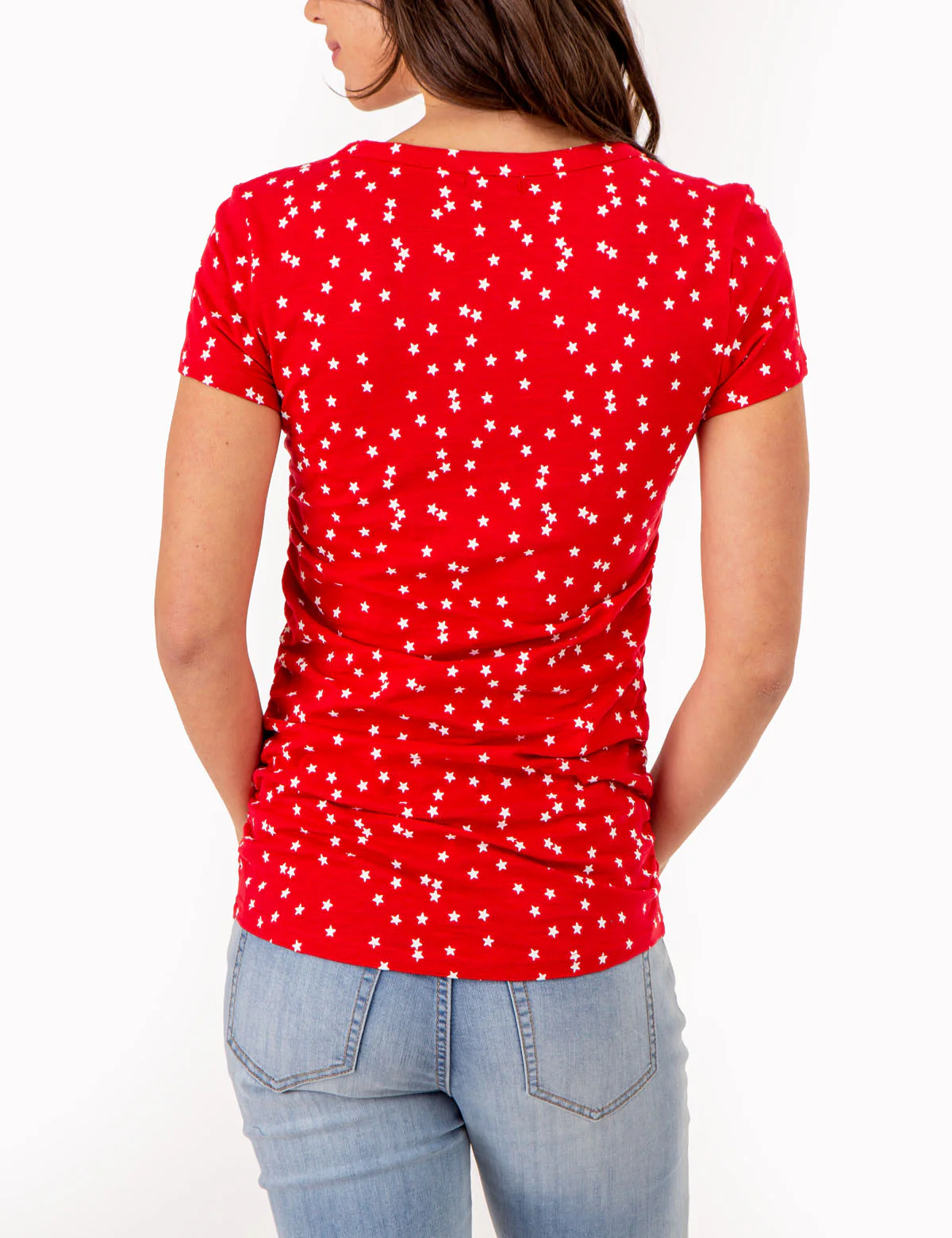 STAR PRINT RUCHED SIDE V-NECK T-SHIRT - Image 9