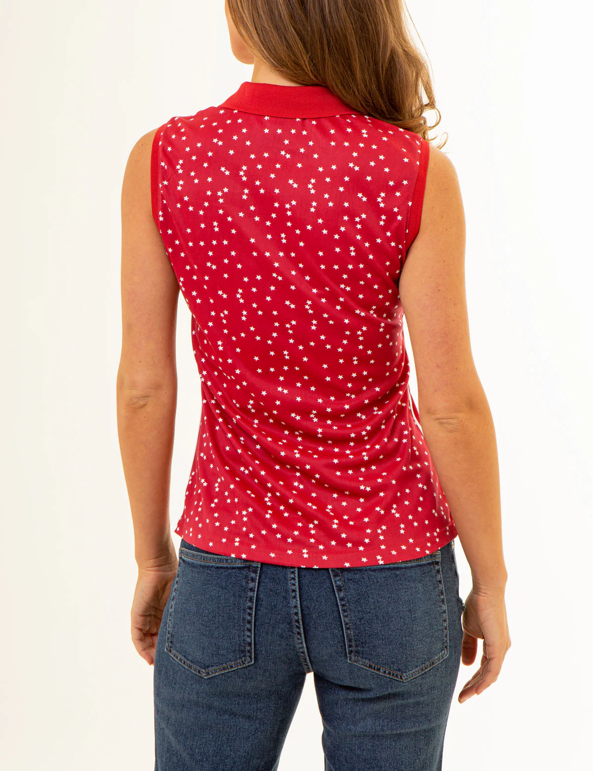STAR PRINT SLEEVELESS ZIP POLO SHIRT - Image 4